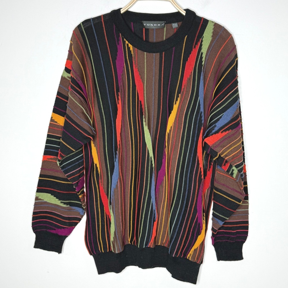 Vintage Tundra Sweater 3D Knit Wear Coogi Style Multi Color 90s Sz Medium
